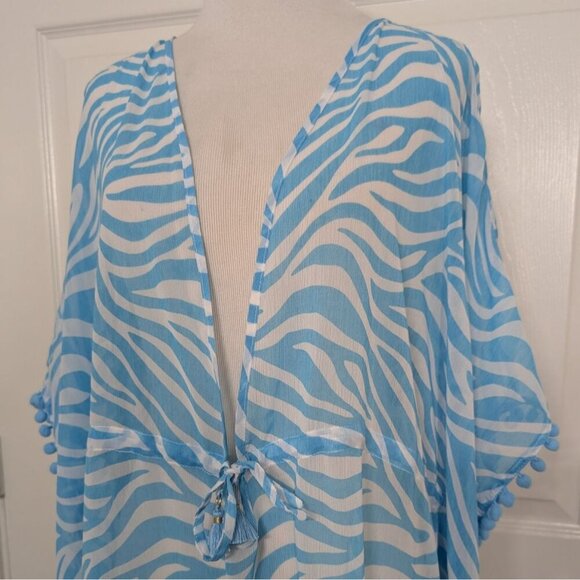 Bleu Rob Beattie Cover Up Womens Size Large Blue Zebra Print Lightweight Caftan - Picture 2 of 10